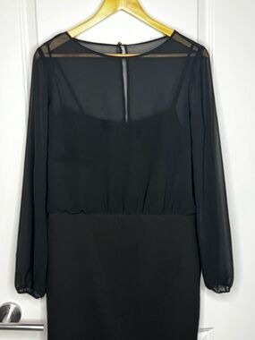 Banana Republic Black Sheer Long-Sleeve Midi Dress
